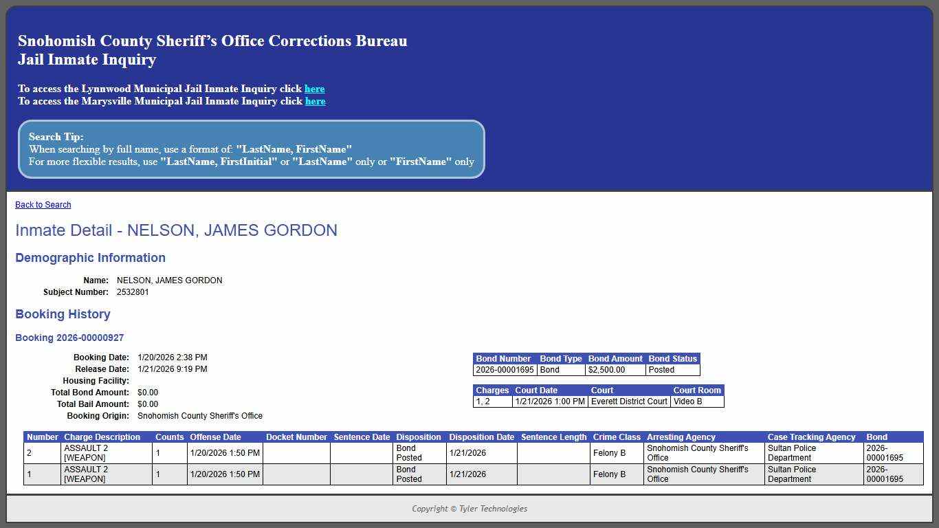 Inmate Detail - NELSON, JAMES GORDON
