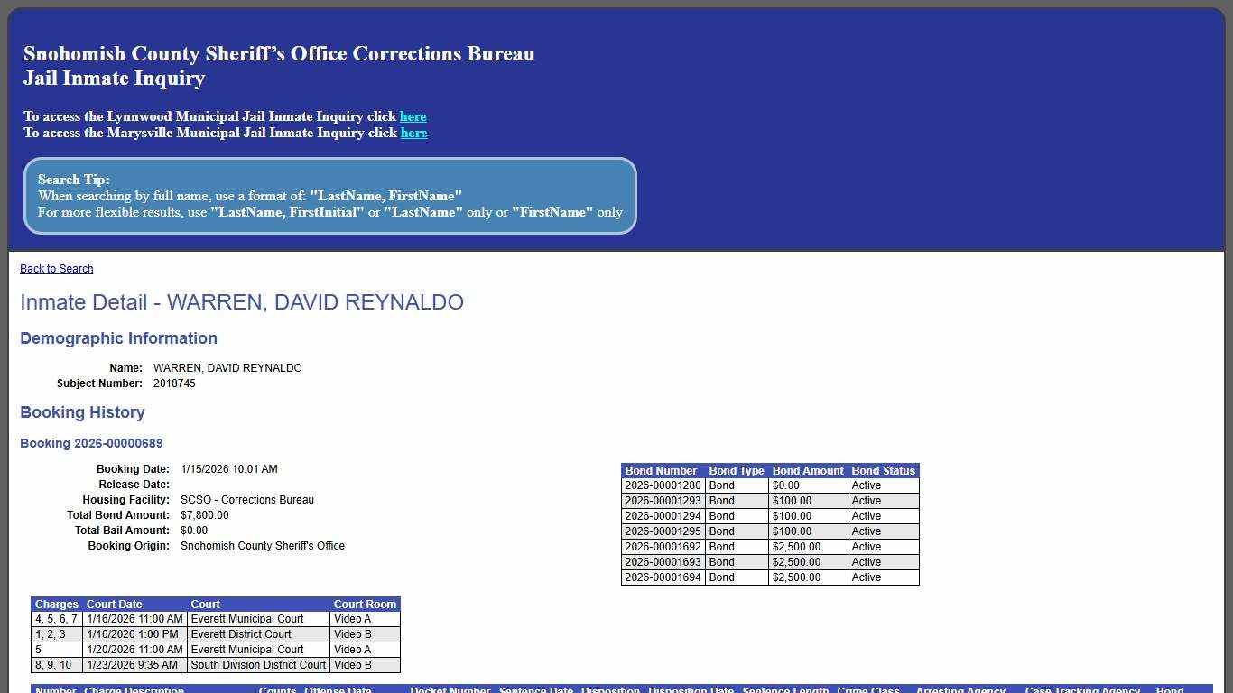 Inmate Detail - WARREN, DAVID REYNALDO